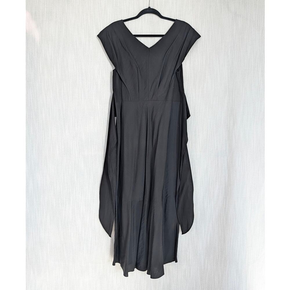 Vince Flutter-Sleeve Tie-Back Midi Dress Womens M Black V-neck Sleeveless - Picture 4 of 12
